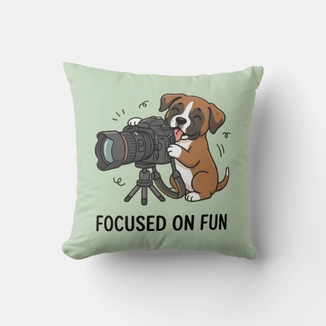 Söt Boxer Valp Fotograf Grön Accent Design Kudde (Framsida)