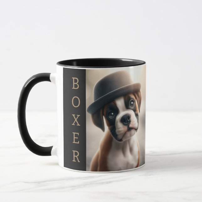 Söt boxer-valp – Stilfull hundkonst Mugg (Vänster)