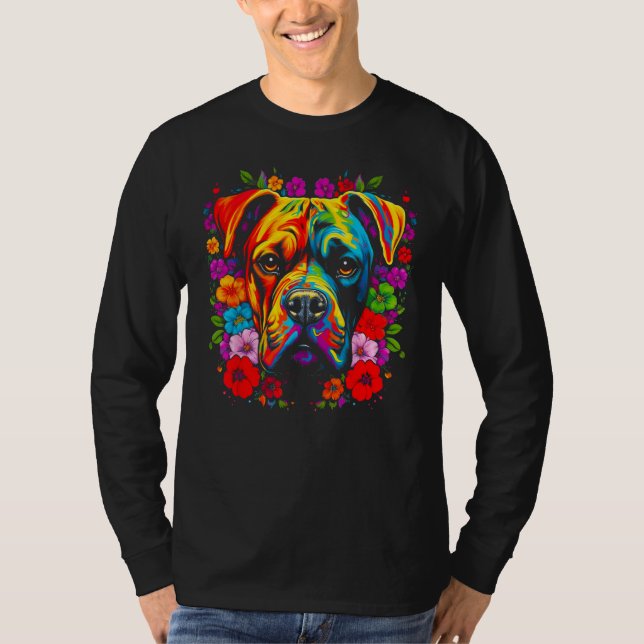 Söt Boxerhund Blommor T Shirt (Framsida)