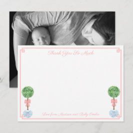 Söt Boxwood Little Girl Baby Shower Birth Photo Tack Kort