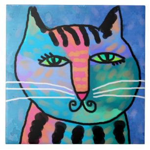 Söt Boy Abstrakt Cat Painting Kakelplatta