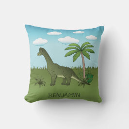 Söt Brachiosaurus Dinosaur Blå Himmel Anpassat Nam Kudde