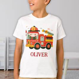 Söt brandbil och brandman personlig t shirt
