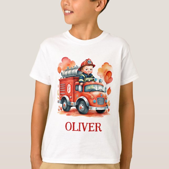 Söt brandbil och brandman t shirt (Framsida)