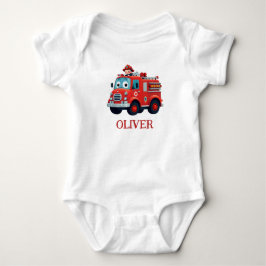 Söt brandbil och pojke brandman t shirt