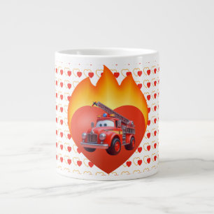 Söt brandbilskort till Alla hjärtans dag Jumbo Mugg