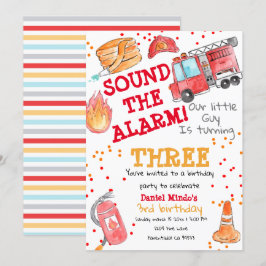 Söt brandman, brandbilskid födelsedagsinbjudan inbjudningar