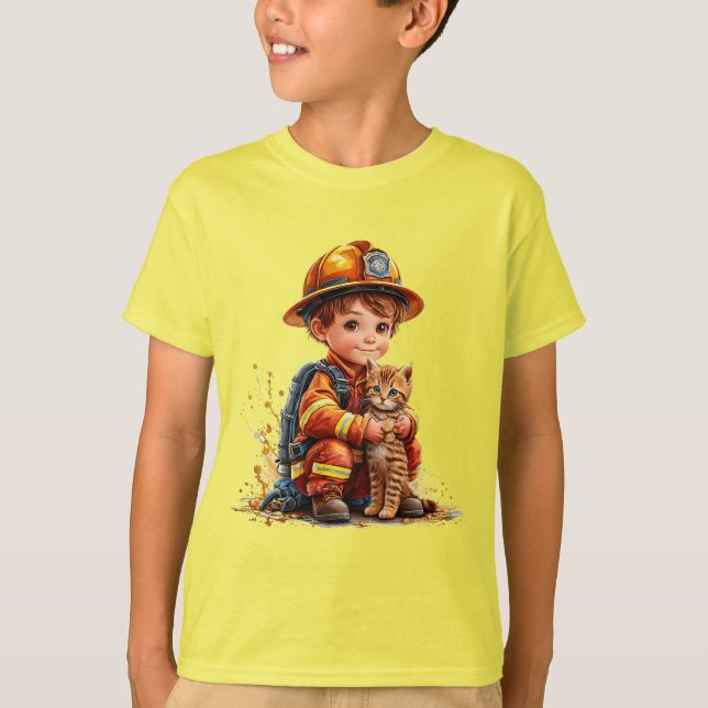 👨‍🚒🐱 Söt brandman & katt räddning barn present  T Shirt (Framsida)