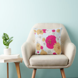 Söt Bright Blommigt Pillow Rosa Tan Blue Kudde