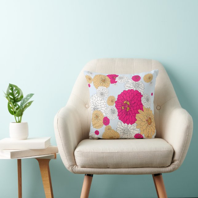 Söt Bright Blommigt Pillow Rosa Tan Blue Kudde (Stol)