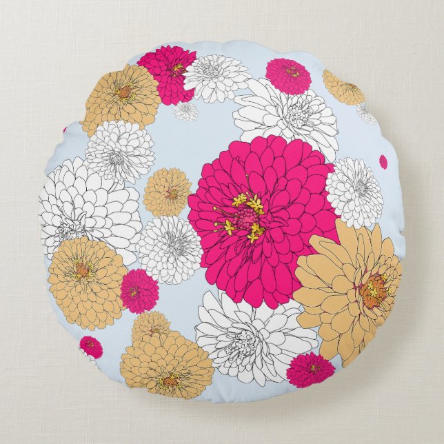 Söt Bright Blommigt Pillow Rosa Tan Blue Rund Kudde (Framsidan)