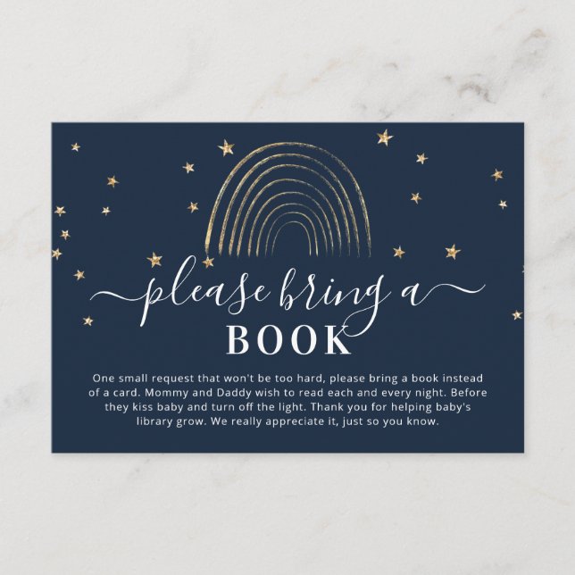 Söt Bring a Book Guld Regnbåge & Stjärnor Bebis Sh Tilläggskort (Framsida)