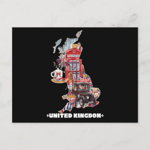 Söt brittisk ikon karta Storbritannien Kollaژ Kons Vykort