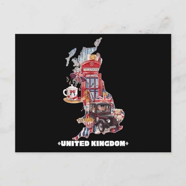 Söt brittisk ikon karta Storbritannien Kollaژ Kons Vykort (Framsida)