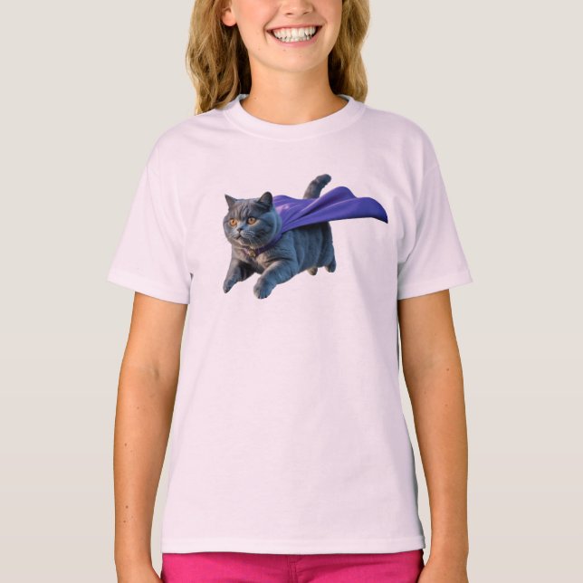 Söt brittisk korthår superhjälte t shirt (Framsida)