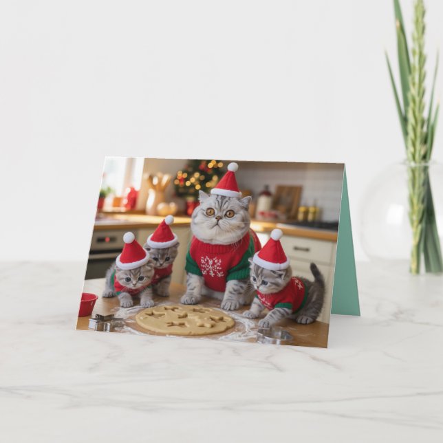 Söt brittisk korthårig katt julbakelser kort (Framsida)