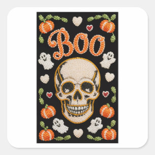 Söt broderad Boo-döskrans Halloween-dekal Fyrkantigt Klistermärke