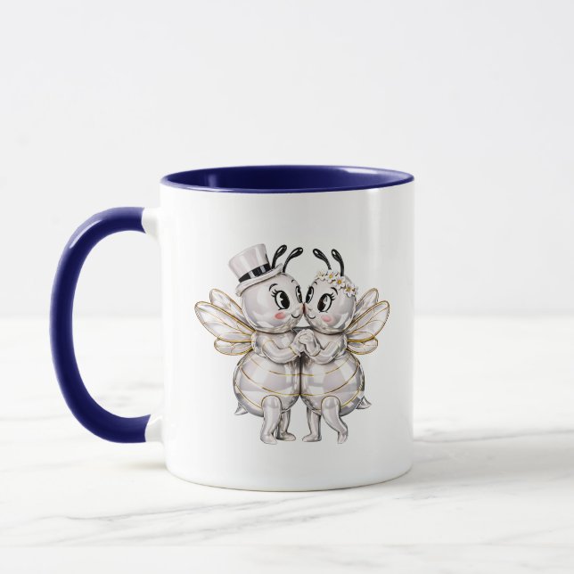 Söt bröllopsbi-kärleksparet mugg (Vänster)