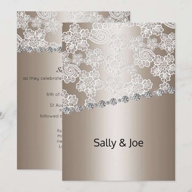 SÖT BRONZE SNÖRE DIAMOND WEDDING INVITATIONS INBJUDNINGAR (Fram/baksida)