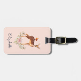 Söt Brown Fawn med Bird och Ro Bagagebricka