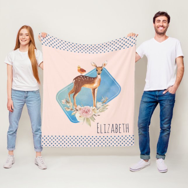 Söt Brown Fawn med Bird och Ro Fleecefilt (På plats)