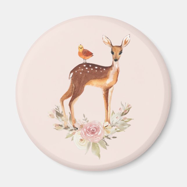 Söt Brown Fawn med Bird och Ro Magnet (Framsidan)