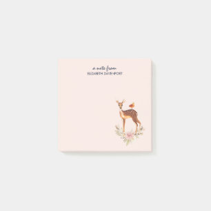 Söt Brown Fawn med Bird och Ro Post-it Block