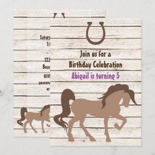 Söt Brown Horse and Barn Wood Girl's Birthday Inbjudningar