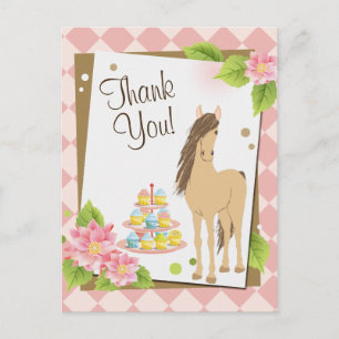 Söt Brown Horse and Rosa Flowers Tack Vykort
