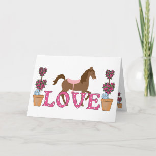 Söt Brown Horse, Flowers Kärlek Valentine Day Helgkort