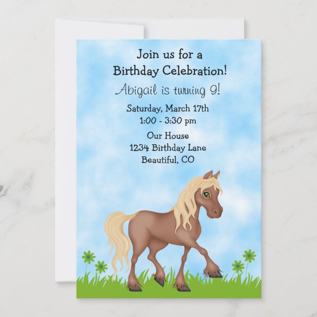 Söt Brown Horse Girls Birthday-inbjudan Inbjudningar (Framsida)