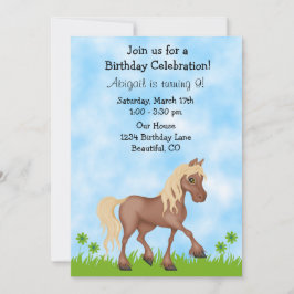 Söt Brown Horse Girls Birthday-inbjudan Inbjudningar