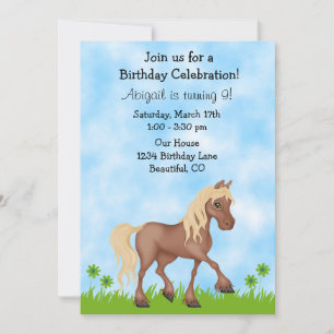 Söt Brown Horse Girls Birthday-inbjudan Inbjudningar