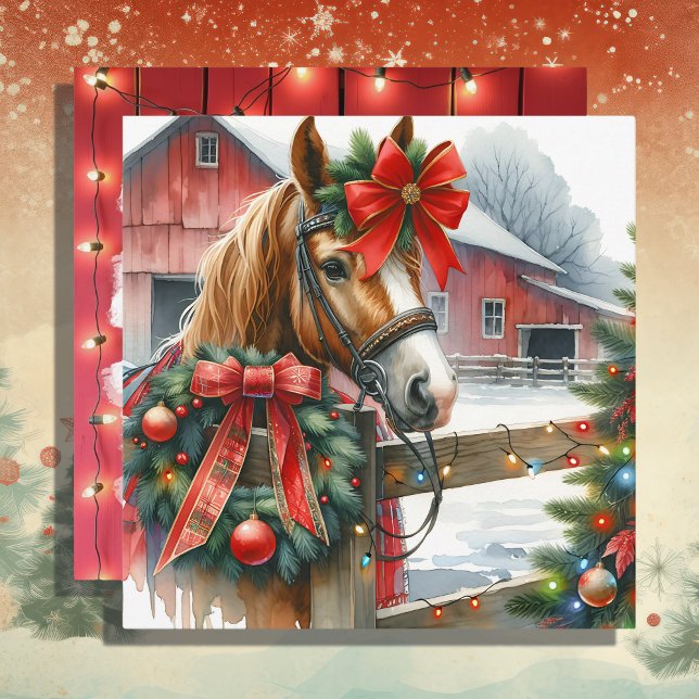 Söt Brown Horse i Red Bow jul Julkort (Skapare uppladdad)