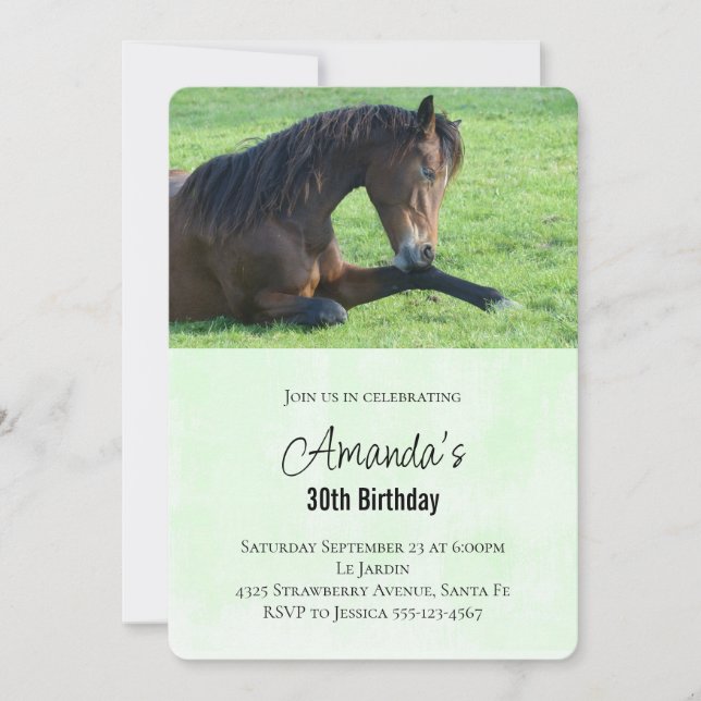 Söt Brown Horse Lutning i Grass Birthday Inbjudningar (Framsida)