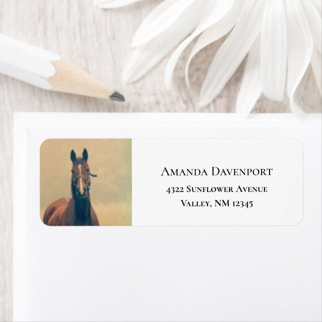 Söt Brown Horse Permanent i Fält Returadress Etikett (Insitu)