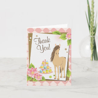 Söt Brown Horse, Rosa Flowers och Muffinsar Tack Kort