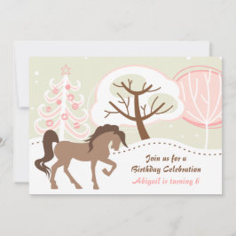 Söt Brown Horse Rosa Winter Birthday Inbjudningar