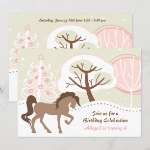 Söt Brown Horse Rosa Winter Birthday Inbjudningar