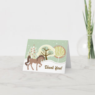 Söt Brown Horse Snowy Winter Forest Tack Kort