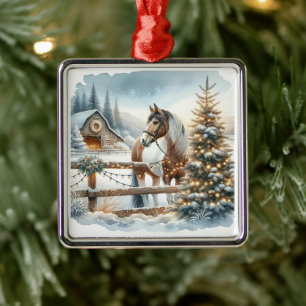 Söt Brown och White Horse God jul Julgransprydnad Metall