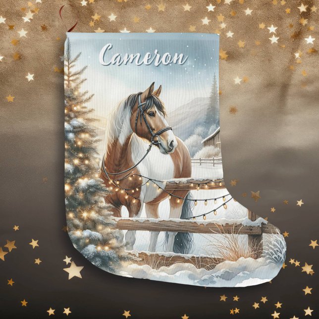 Söt Brown och White Horse Personlig Stor Julstrumpa (Skapare uppladdad)