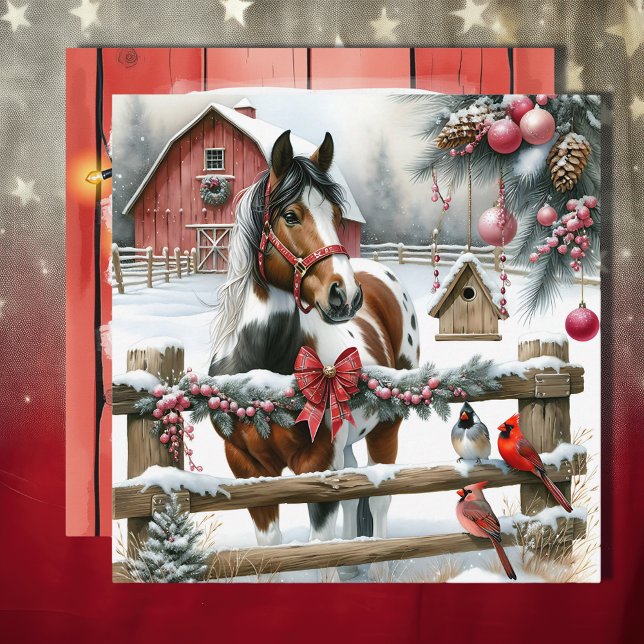 Söt Brown och White Horse Rustic Farm jul Julkort (Skapare uppladdad)