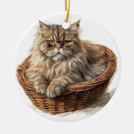 SÖT BROWN TABBY PERSIAN CAT IN CAT BED JULGRANSPRYDNAD KERAMIK