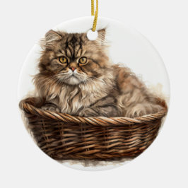 SÖT BROWN TABBY PERSIAN CAT IN CAT BED JULGRANSPRYDNAD KERAMIK