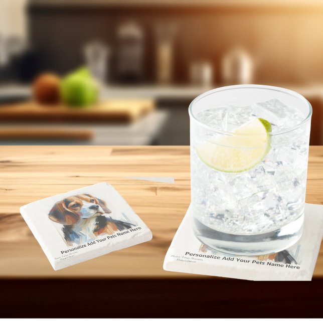 Söt Browns Beagle /PERSONALISERA Stenkoft Stenunderlägg (Personalize this pets owners coaster set)