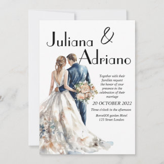 Söt brud brudgum akvarell bröllopskort modernt inbjudningar