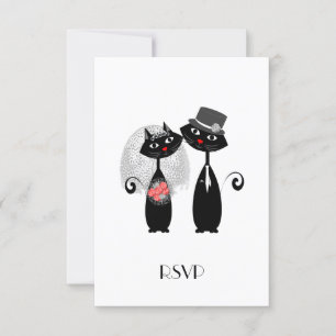 Söt Brud Brudgumme Bröllop Katter Personlig RSVP OSA Kort