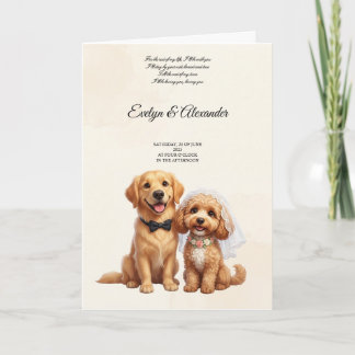Söt brud och brudgum av Golden Retriever med rosa  Kort