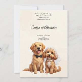 Söt brud och brudgum Golden Retriever med rosa blo Inbjudningar